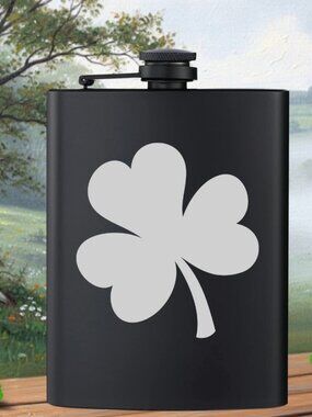 Personalized Irish 4 Leaf Clover Black Flask | Irish | Flask | Family Gifts